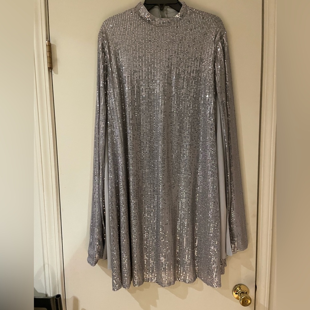 Silver Long Sleeve Sequin Dress